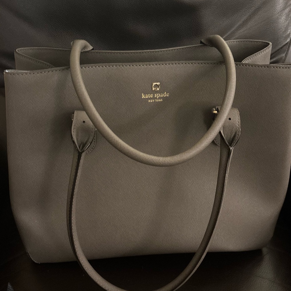 kate spade gray structured tote with gold logo